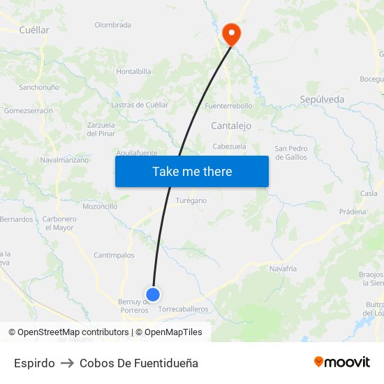 Espirdo to Cobos De Fuentidueña map