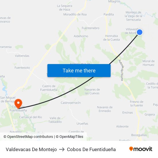 Valdevacas De Montejo to Cobos De Fuentidueña map