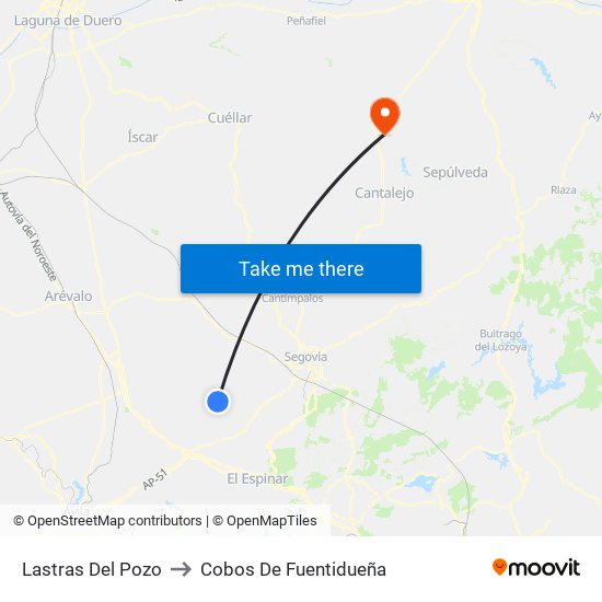 Lastras Del Pozo to Cobos De Fuentidueña map