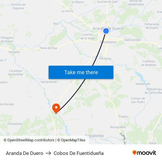 Aranda De Duero to Cobos De Fuentidueña map