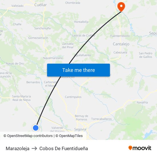 Marazoleja to Cobos De Fuentidueña map