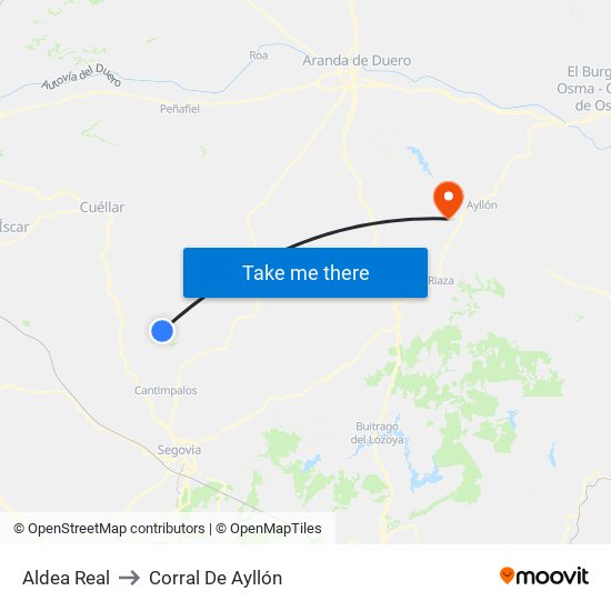 Aldea Real to Corral De Ayllón map