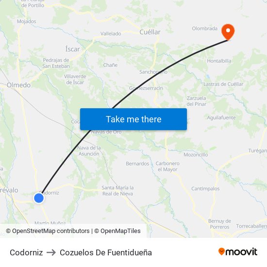 Codorniz to Cozuelos De Fuentidueña map