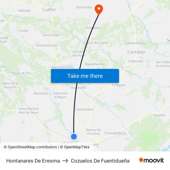 Hontanares De Eresma to Cozuelos De Fuentidueña map