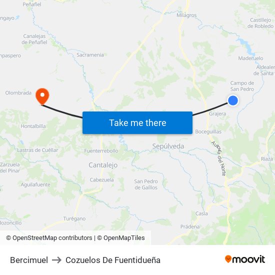 Bercimuel to Cozuelos De Fuentidueña map