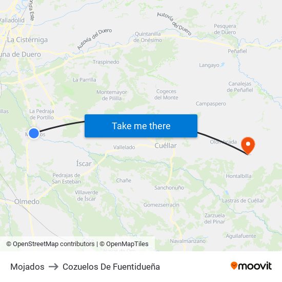 Mojados to Cozuelos De Fuentidueña map