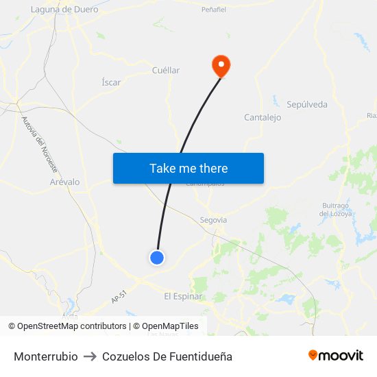 Monterrubio to Cozuelos De Fuentidueña map