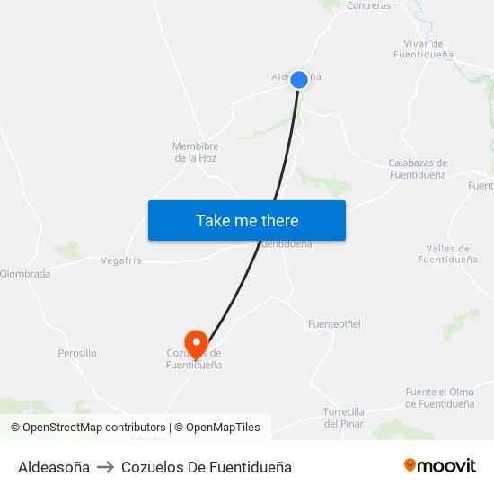 Aldeasoña to Cozuelos De Fuentidueña map
