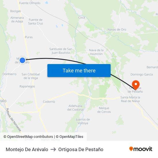 Montejo De Arévalo to Ortigosa De Pestaño map