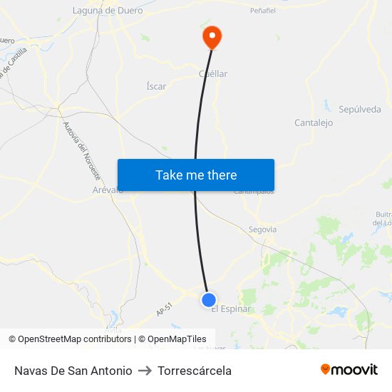 Navas De San Antonio to Torrescárcela map