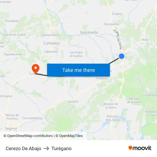 Cerezo De Abajo to Turégano map