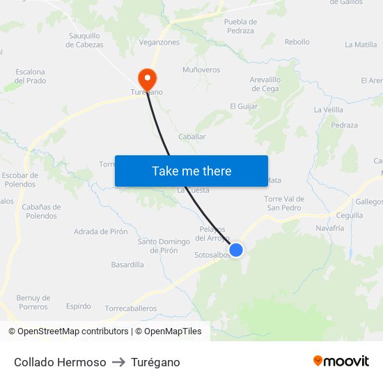 Collado Hermoso to Turégano map