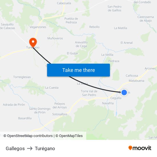 Gallegos to Turégano map