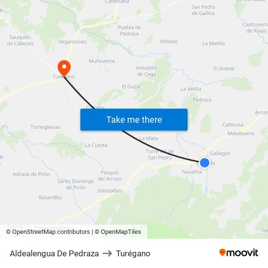 Aldealengua De Pedraza to Turégano map