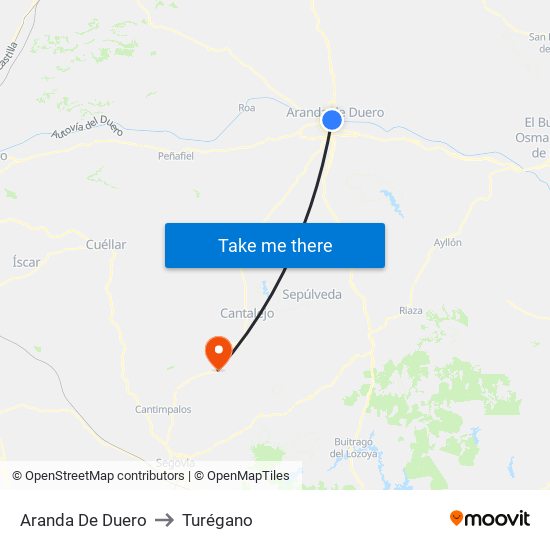 Aranda De Duero to Turégano map