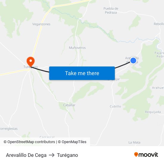 Arevalillo De Cega to Turégano map