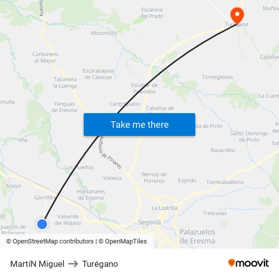 Martí­N Miguel to Turégano map