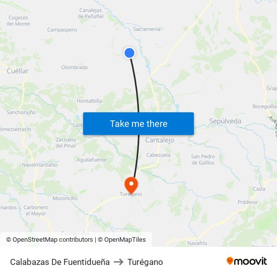 Calabazas De Fuentidueña to Turégano map