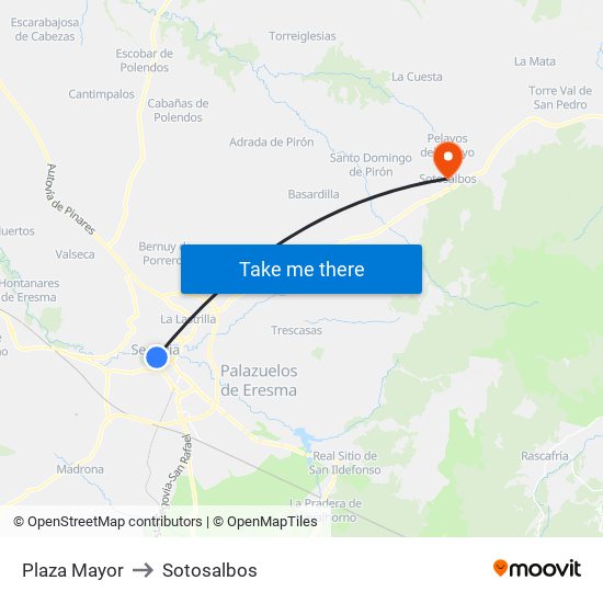 Plaza Mayor to Sotosalbos map