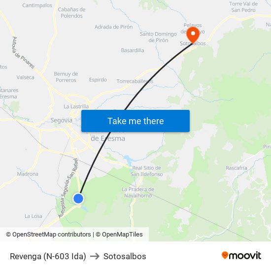 Revenga (N-603 Ida) to Sotosalbos map