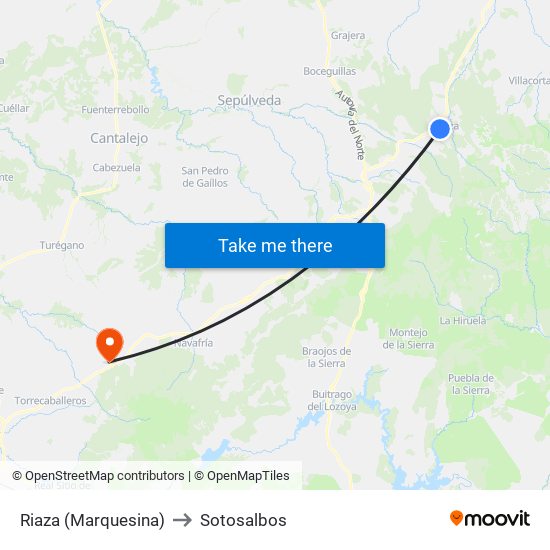 Riaza (Marquesina) to Sotosalbos map