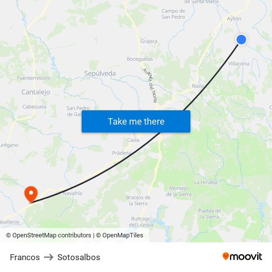 Francos to Sotosalbos map