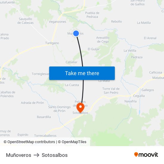 Muñoveros to Sotosalbos map