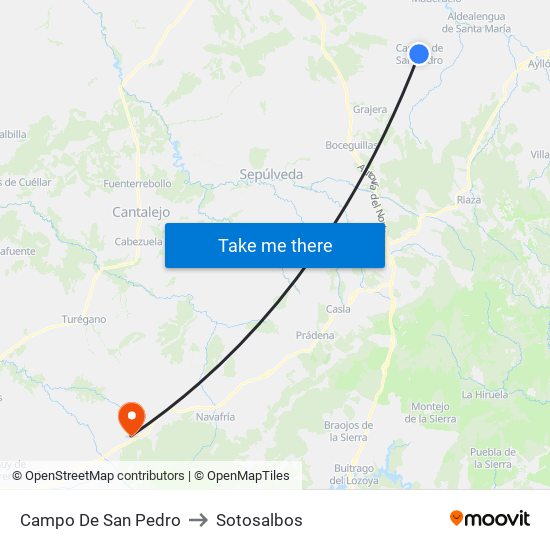 Campo De San Pedro to Sotosalbos map