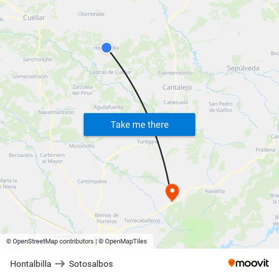Hontalbilla to Sotosalbos map