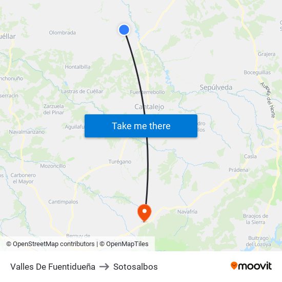 Valles De Fuentidueña to Sotosalbos map