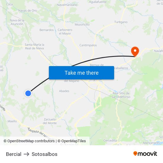 Bercial to Sotosalbos map