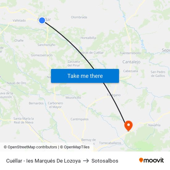 Cuéllar - Ies Marqués De Lozoya to Sotosalbos map