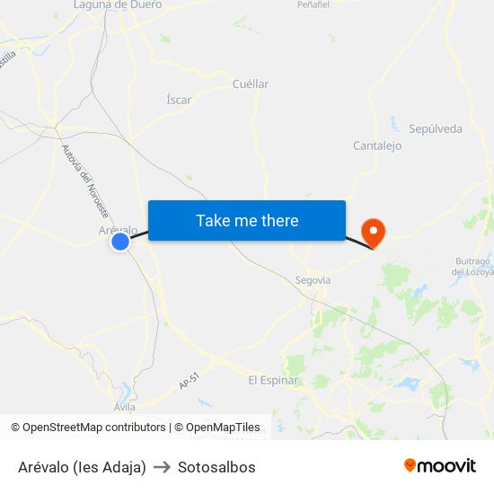 Arévalo (Ies Adaja) to Sotosalbos map