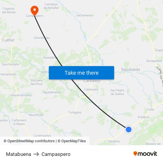Matabuena to Campaspero map