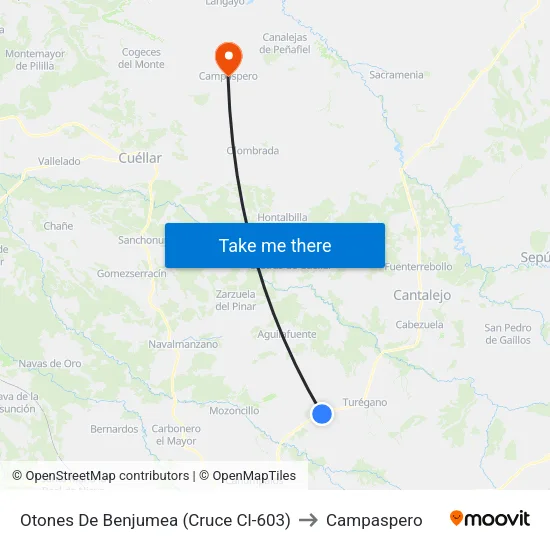 Otones De Benjumea (Cruce Cl-603) to Campaspero map