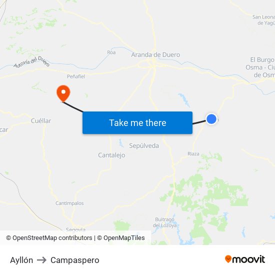 Ayllón to Campaspero map