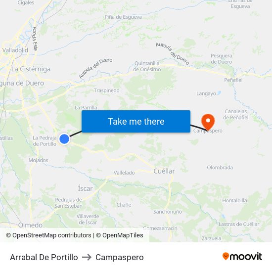 Arrabal De Portillo to Campaspero map