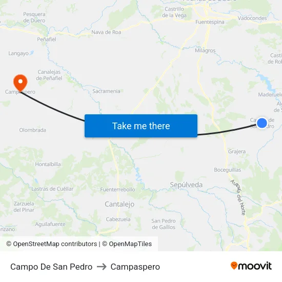 Campo De San Pedro to Campaspero map