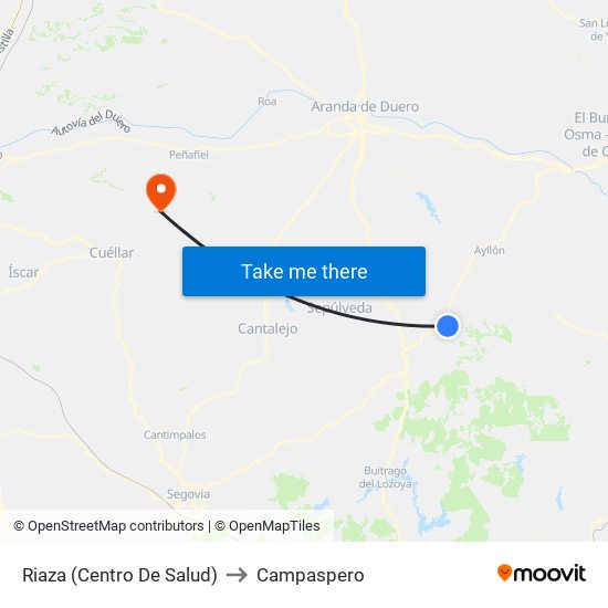 Riaza (Centro De Salud) to Campaspero map