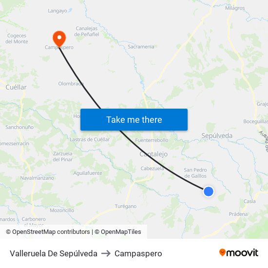 Valleruela De Sepúlveda to Campaspero map