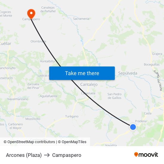 Arcones (Plaza) to Campaspero map