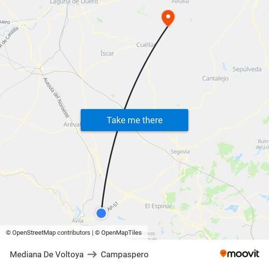 Mediana De Voltoya to Campaspero map