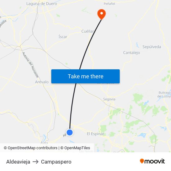 Aldeavieja to Campaspero map