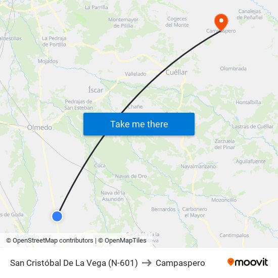 San Cristóbal De La Vega (N-601) to Campaspero map