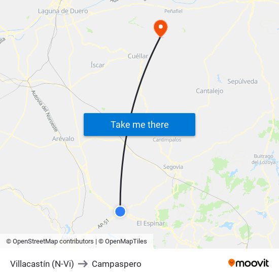 Villacastín (N-Vi) to Campaspero map