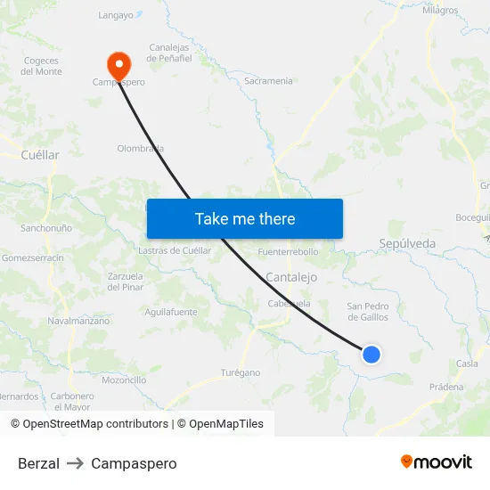 Berzal to Campaspero map