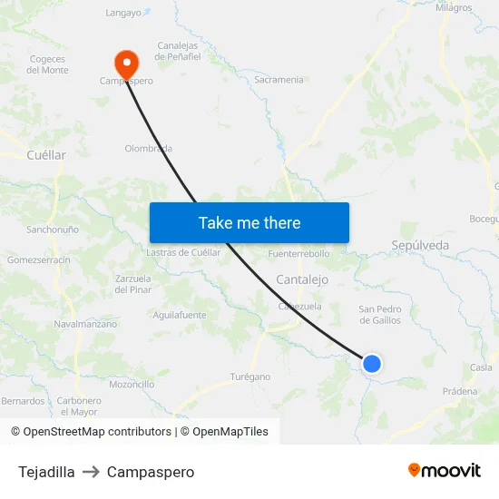 Tejadilla to Campaspero map
