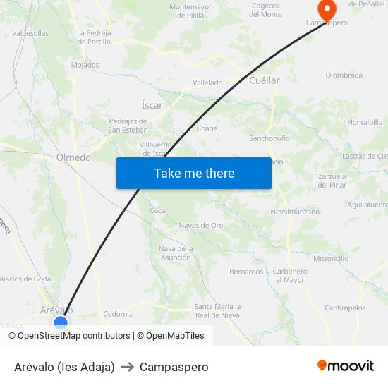 Arévalo (Ies Adaja) to Campaspero map