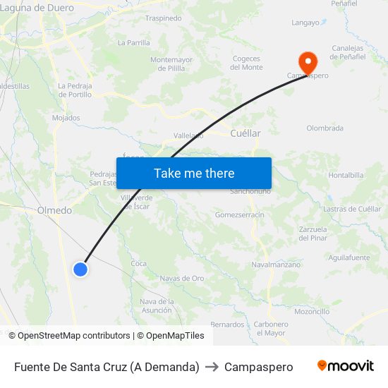 Fuente De Santa Cruz (A Demanda) to Campaspero map