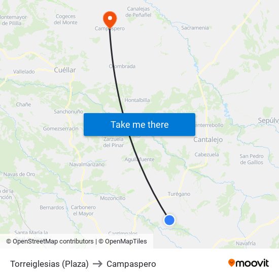 Torreiglesias (Plaza) to Campaspero map